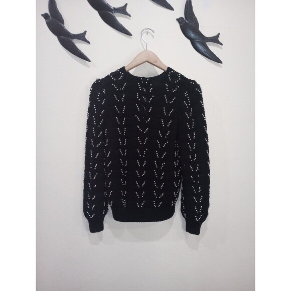 Vintage 1980s Nannell Hand Knit Black Sweater With Pearl Beading - L - Picture 6 of 8